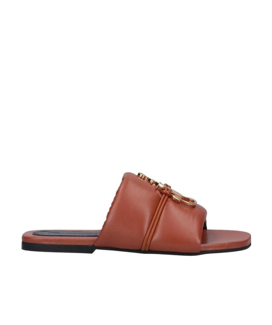 Jw Anderson Embellished Open Toe Flat Sole Mules In Brown