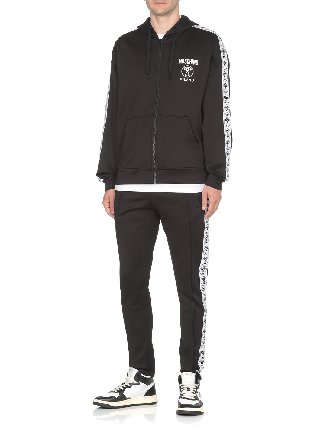 Moschino Jogging Pants With Adjustable Drawstring And Zippered Pockets In Black