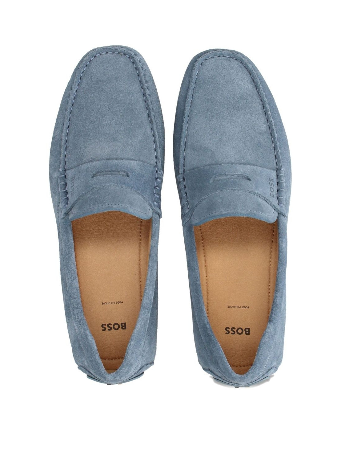 Hugo Boss Portuguese-crafted Moccasin Loafers In Suede With Penny Trim In Blue
