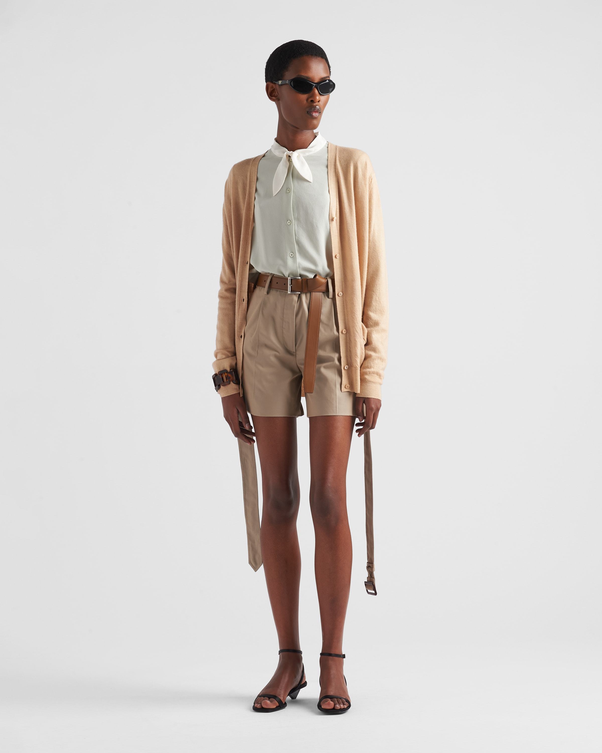 Prada Triangle-logo Cashmere Cardigan In Nude