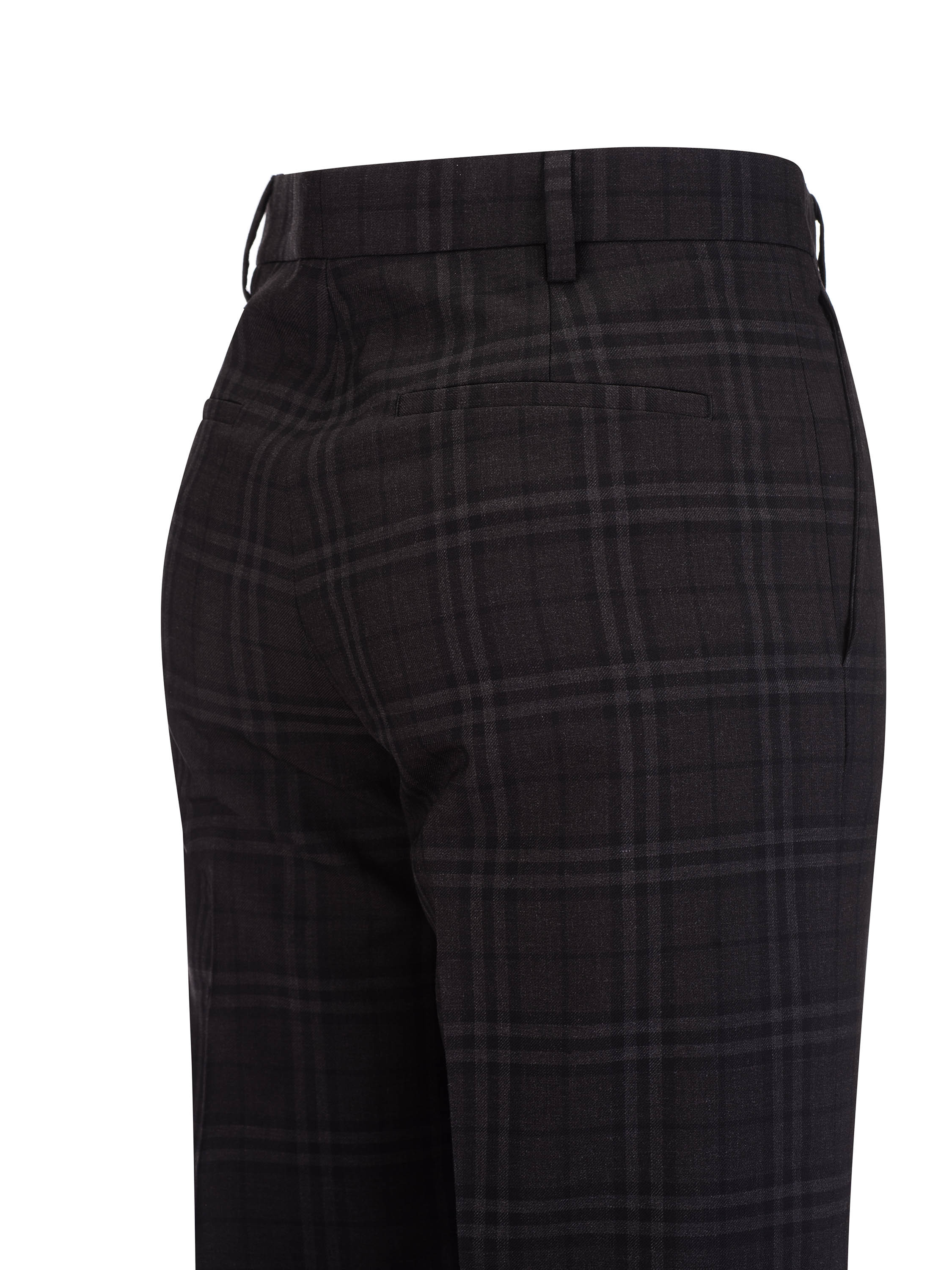 Burberry Check Wool Tailored Trousers In Black