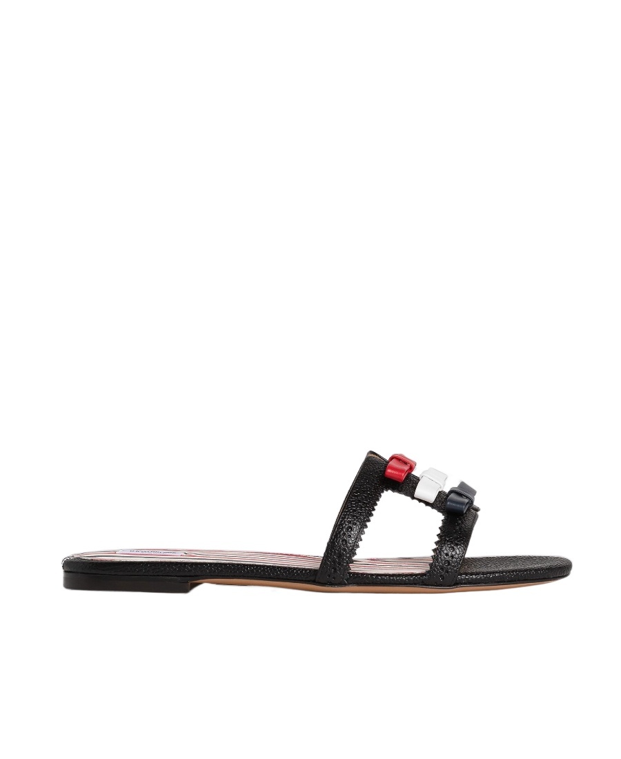 Thom Browne Three-bow Detail Flat Slide Sandals In Black