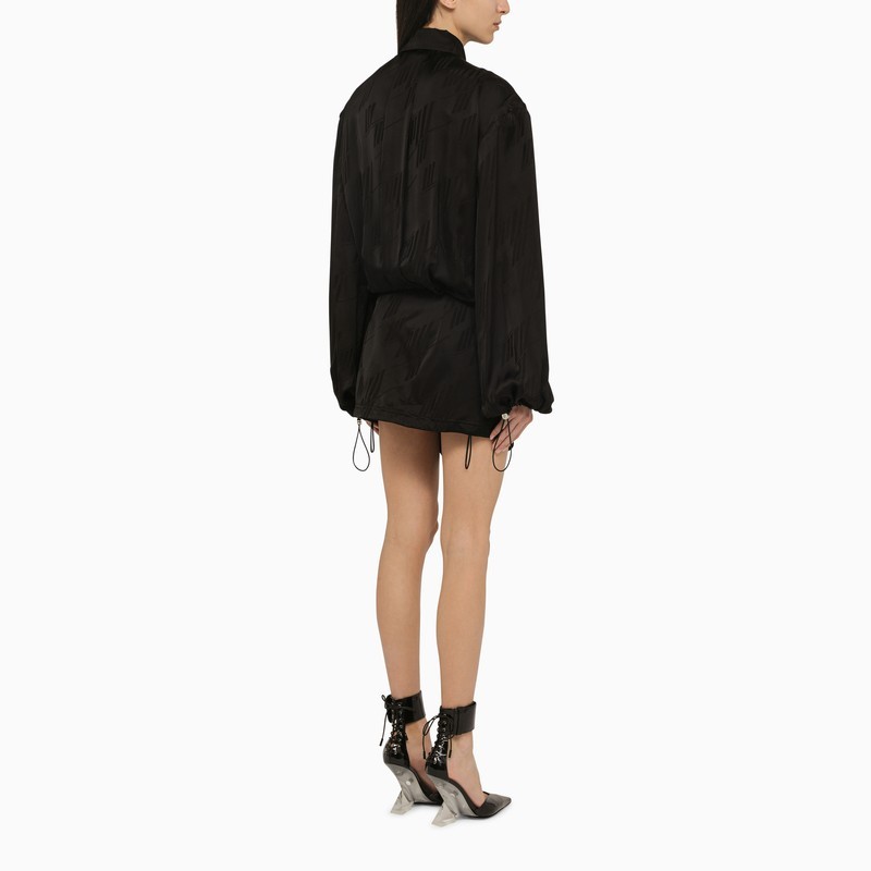 Attico Black Satin Mini Dress With All Over Logo In Black