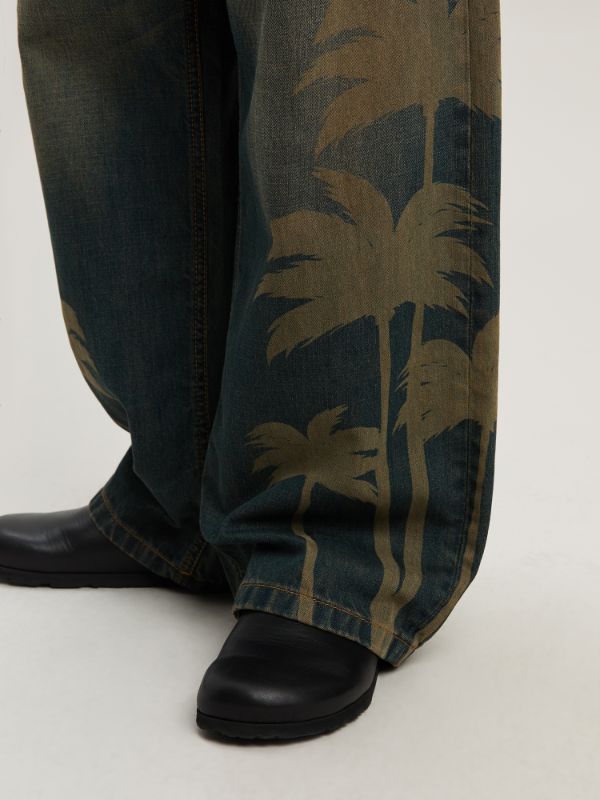 Palm Angels Laser Palms Loose Denim Pants Brown - Gr In Black