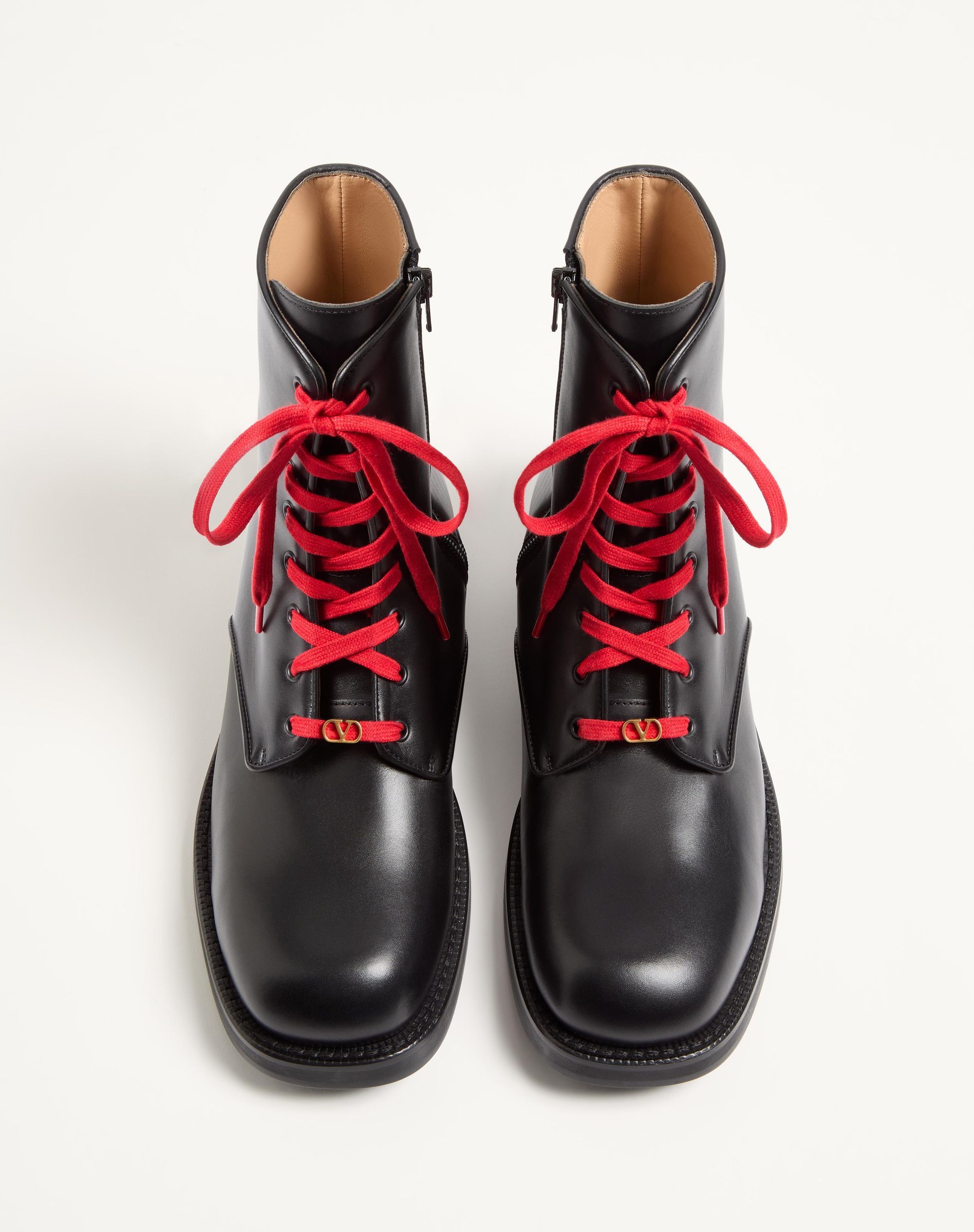 Valentino Calfskin Ankle Boots With Double Laces In Black