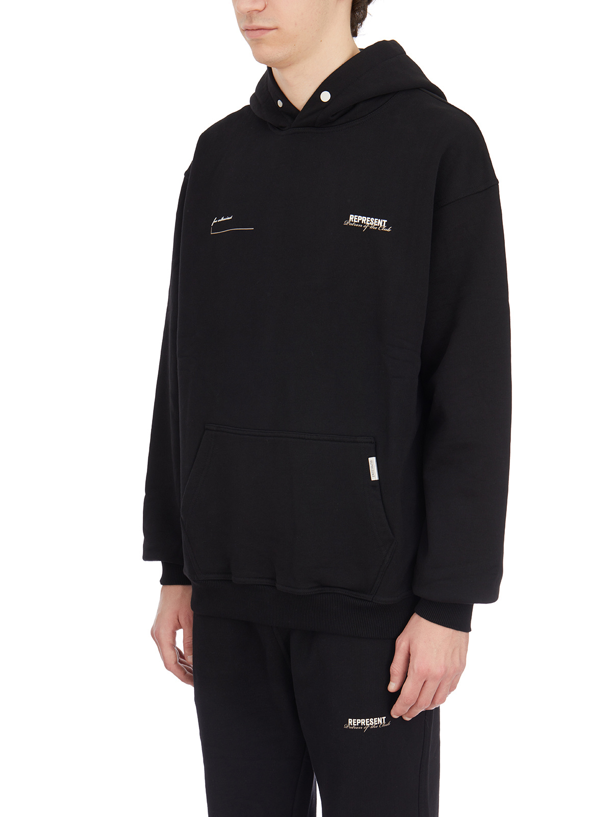 Represent 'patron Of The Club' Black Hoodie With Front And Back Logo Print In Black