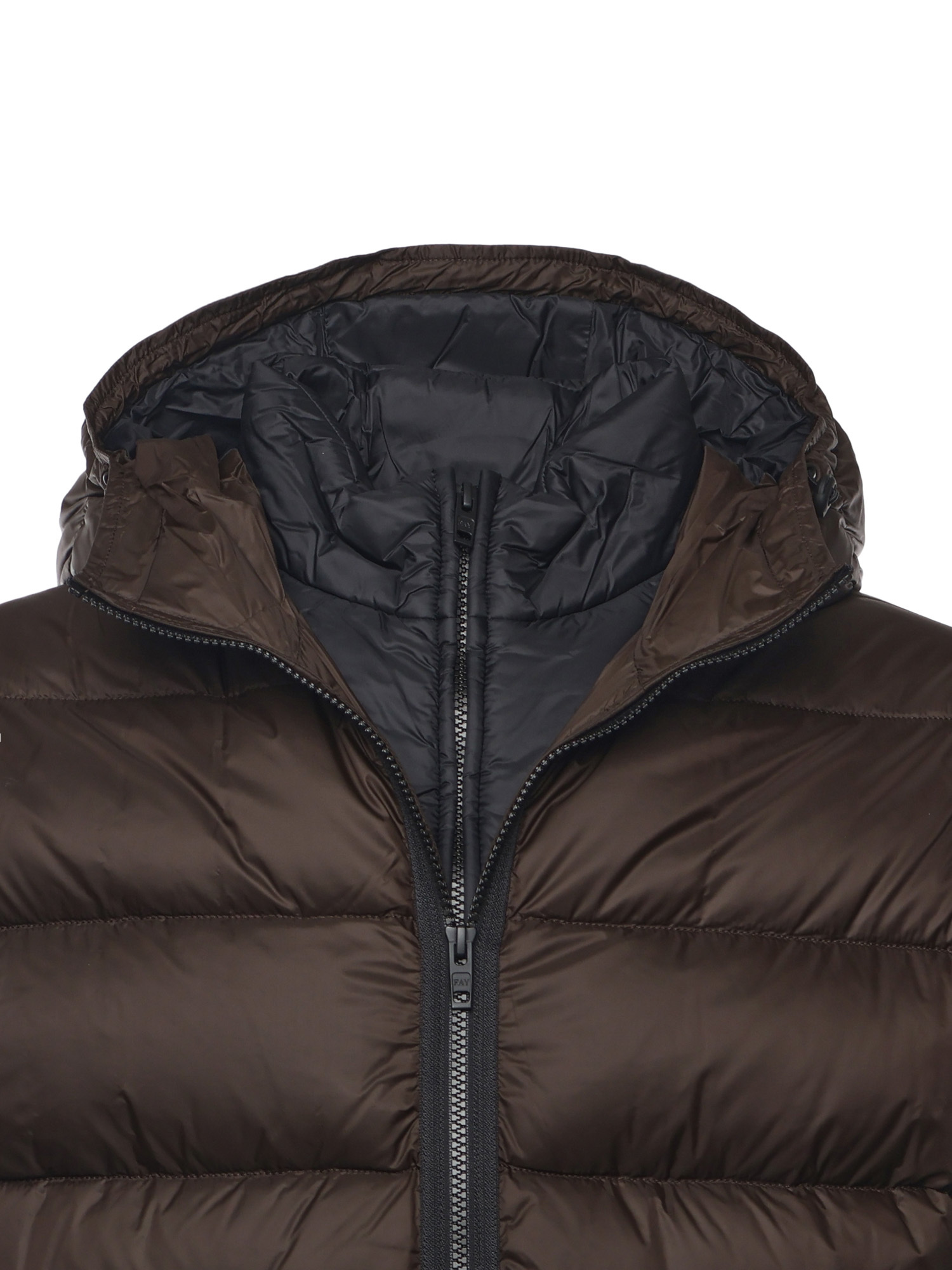 Fay Double-front Down Jacket In Calendered Poplin In Brown