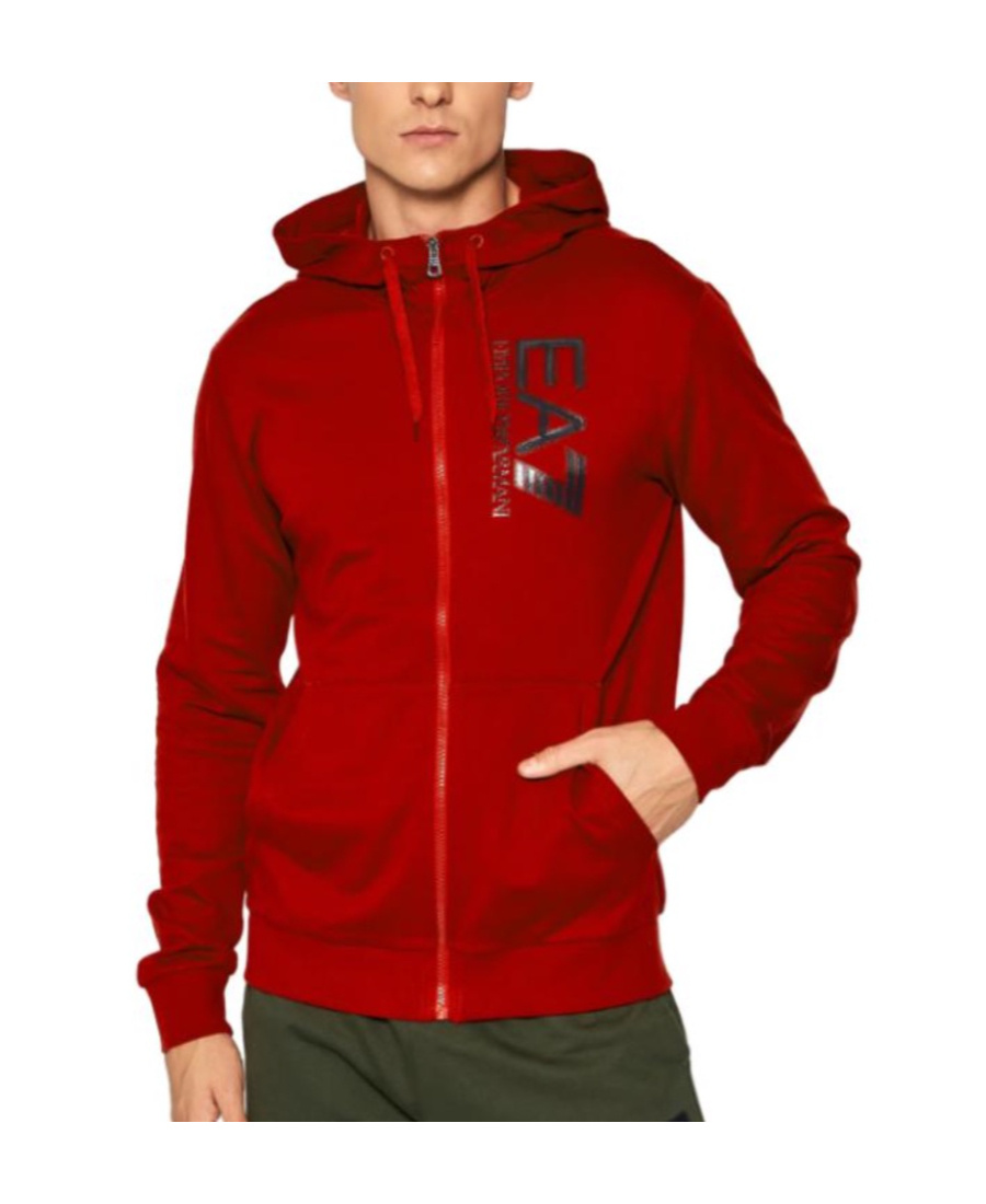 Ea7 Hooded Zipper Sweater In Red