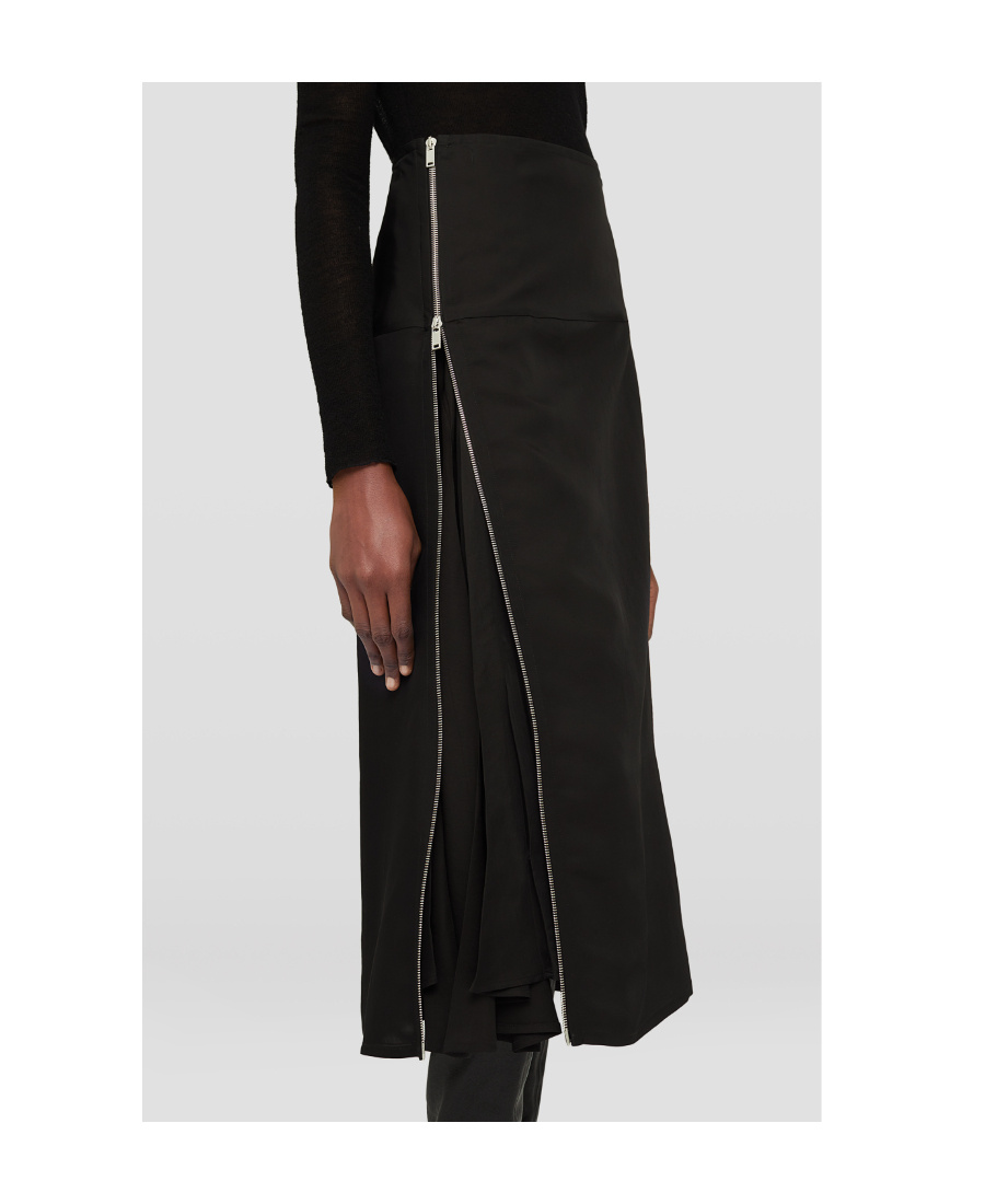 Jil Sander Double-layered Midi Skirt With Side Full Zip In Black