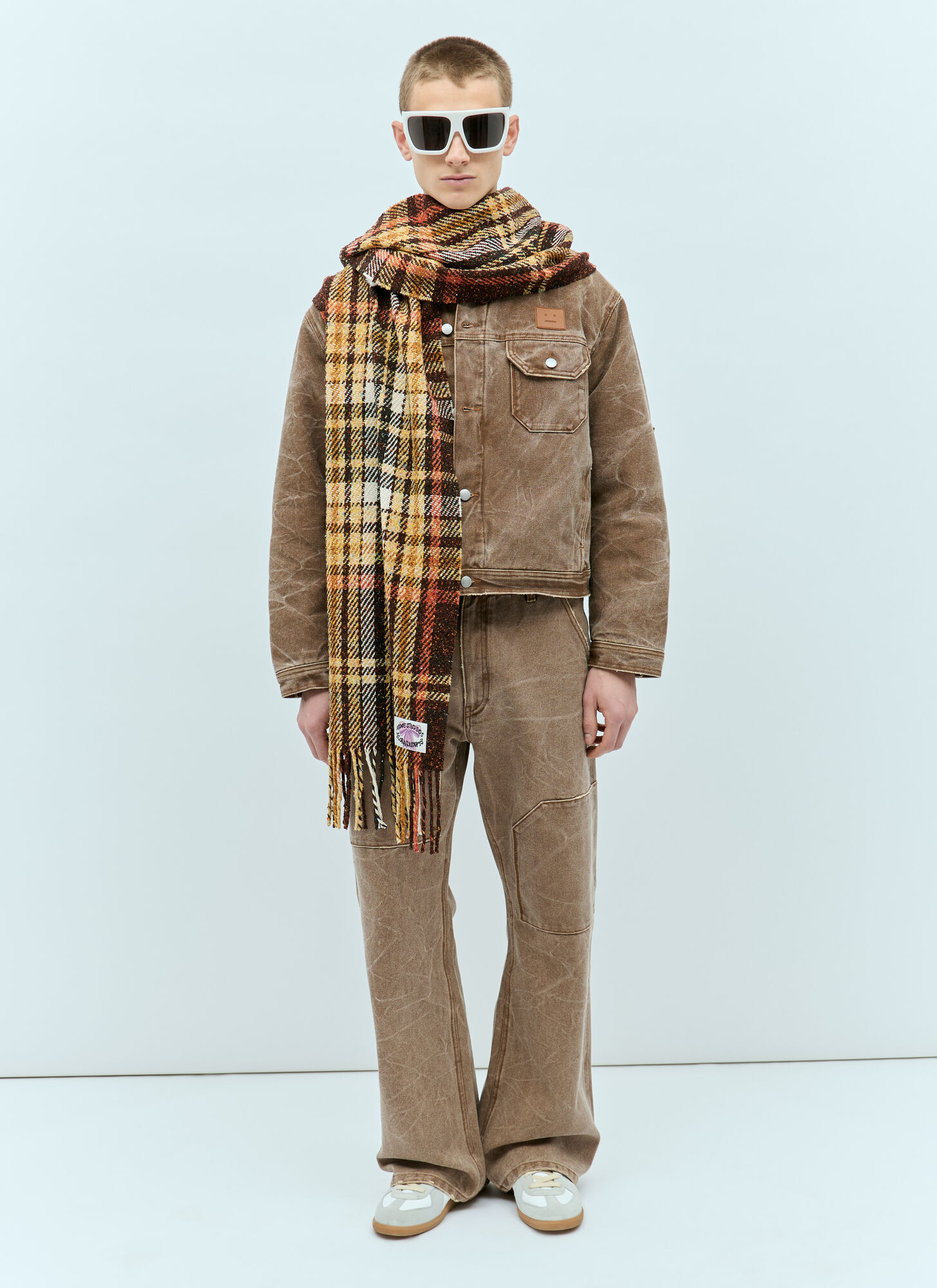 Shop Acne Studios Checked Tassel Scarf In Multicolor