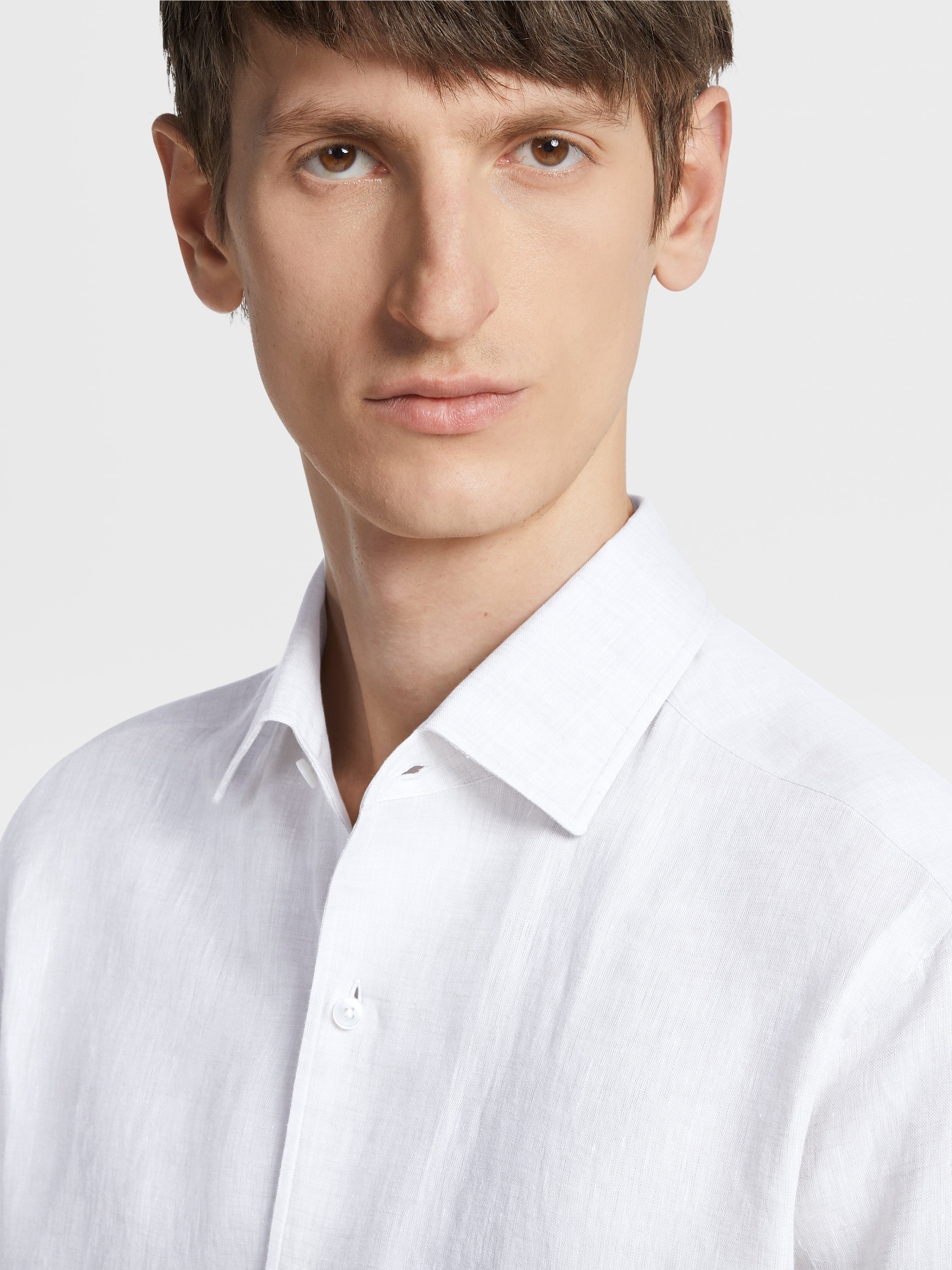Zegna Micro Striped Trecapi Tailored Fit Long Sleeve Shirt In White