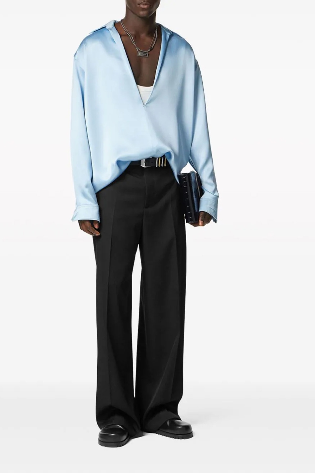 Versace Virgin-wool Wide-leg Trousers In Black