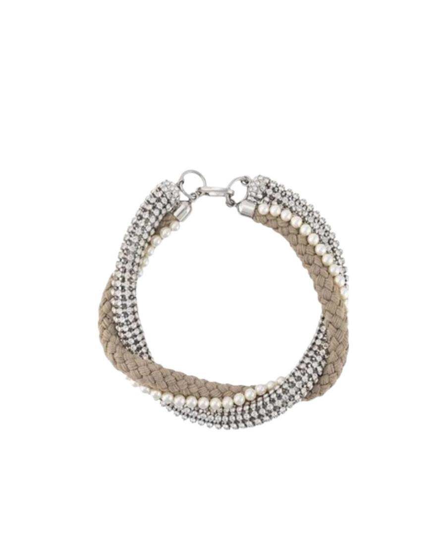 Miu Miu Woven Embellished Necklace In Gray