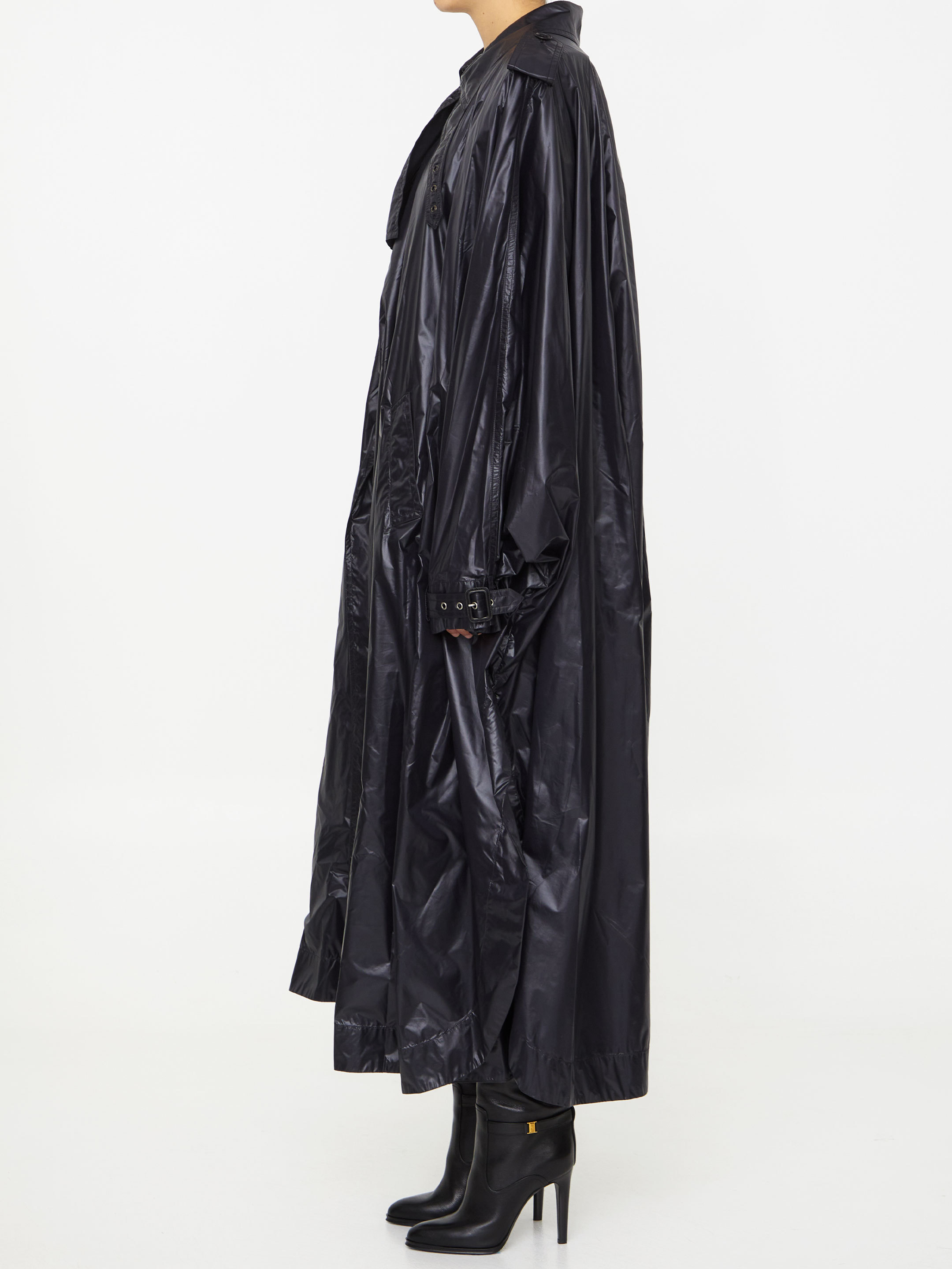 Saint Laurent Shoulder-pad Oversized Trench Coat In Black
