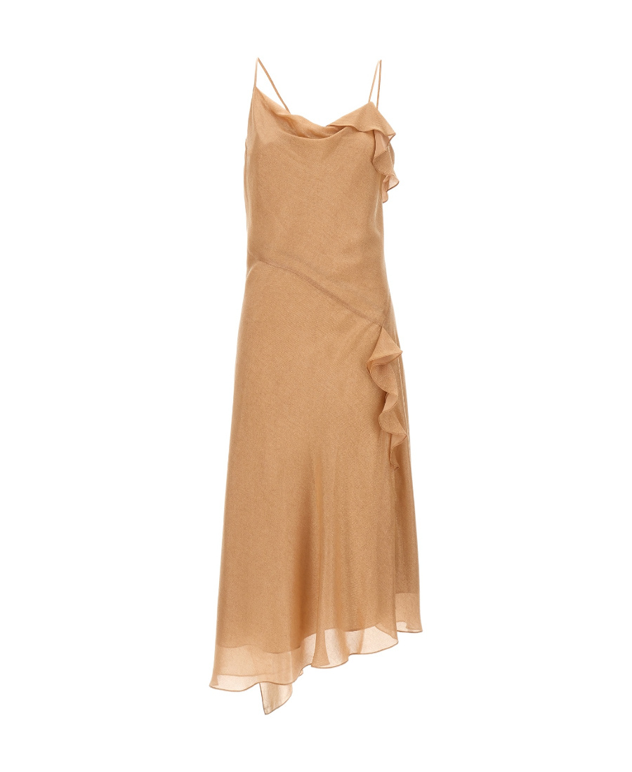 Victoria Beckham Mini Loose Draped Dress With Ruches In Viscose Blend Woman In Nude