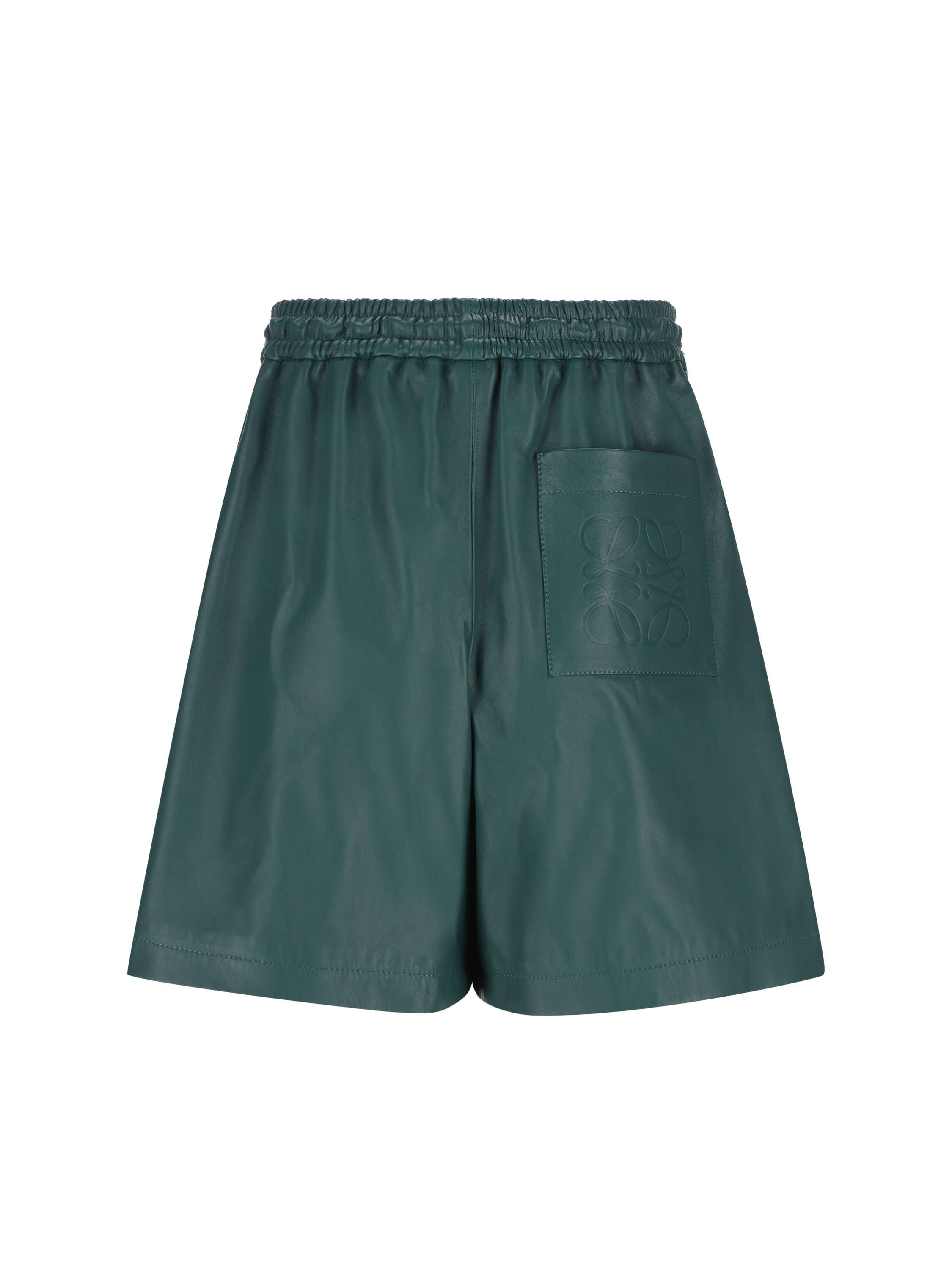 Loewe Leather Elasticated Mini Shorts In Green
