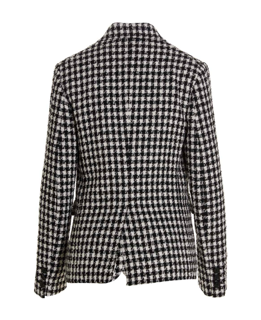 Versace Dogtooth Single-breasted Tweed Blazer In Black
