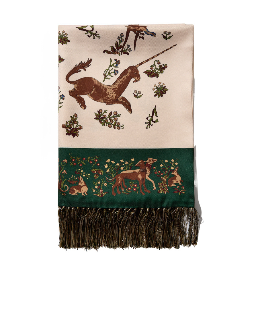 Drake's London Tassel Detail Silk Scarf In Nude