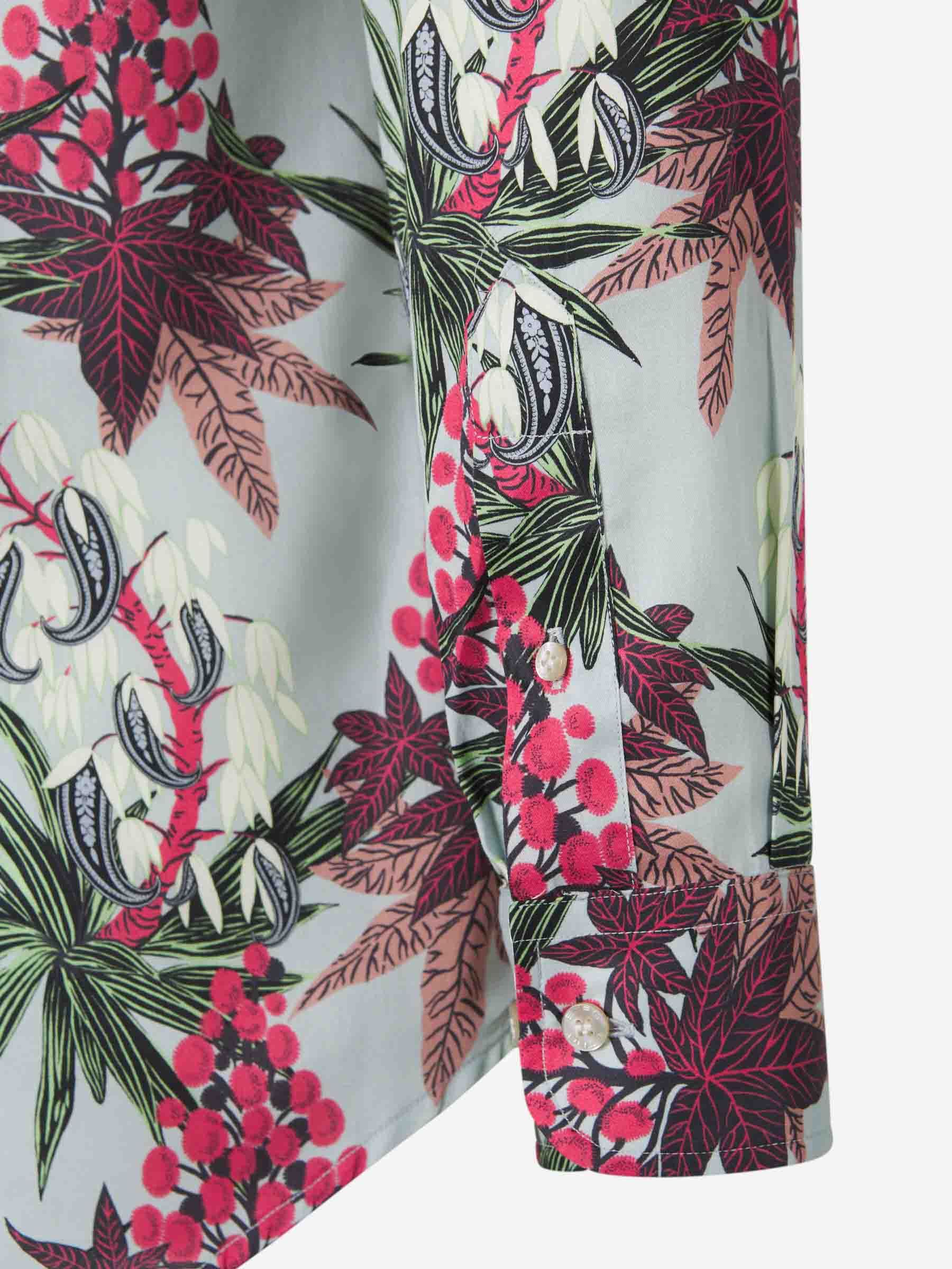 Etro Floral Print Cotton Poplin Shirt In Gray