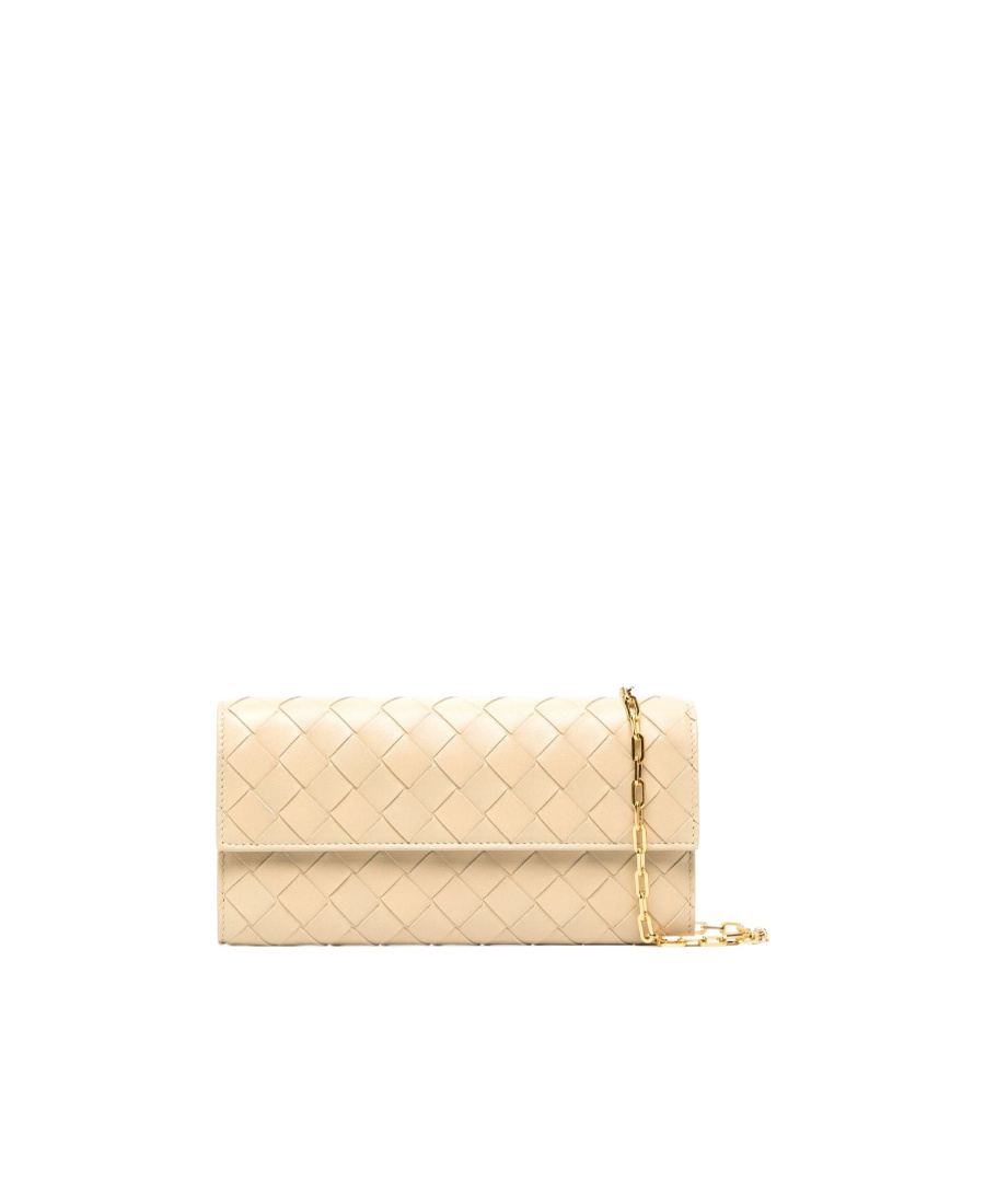 Bottega Veneta Intrecciato Leather Chain Wallet In Nude