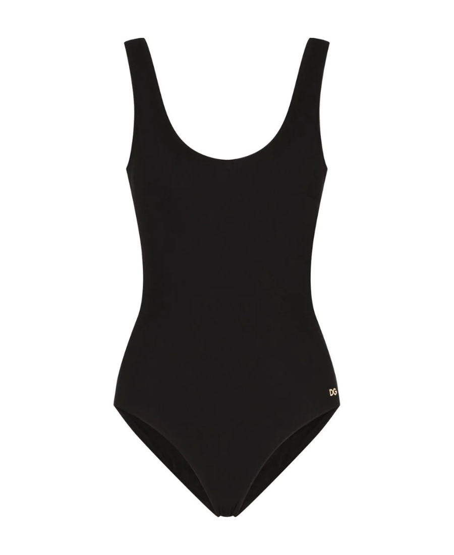 Dolce & Gabbana Dg Logo One-piece Swimsuit In Black