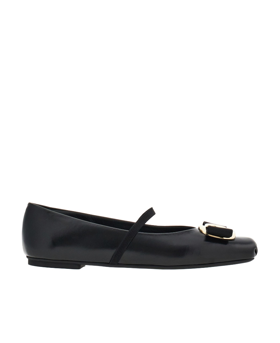 Ferragamo Vara Logo-plaque Ballerina Shoes In Black