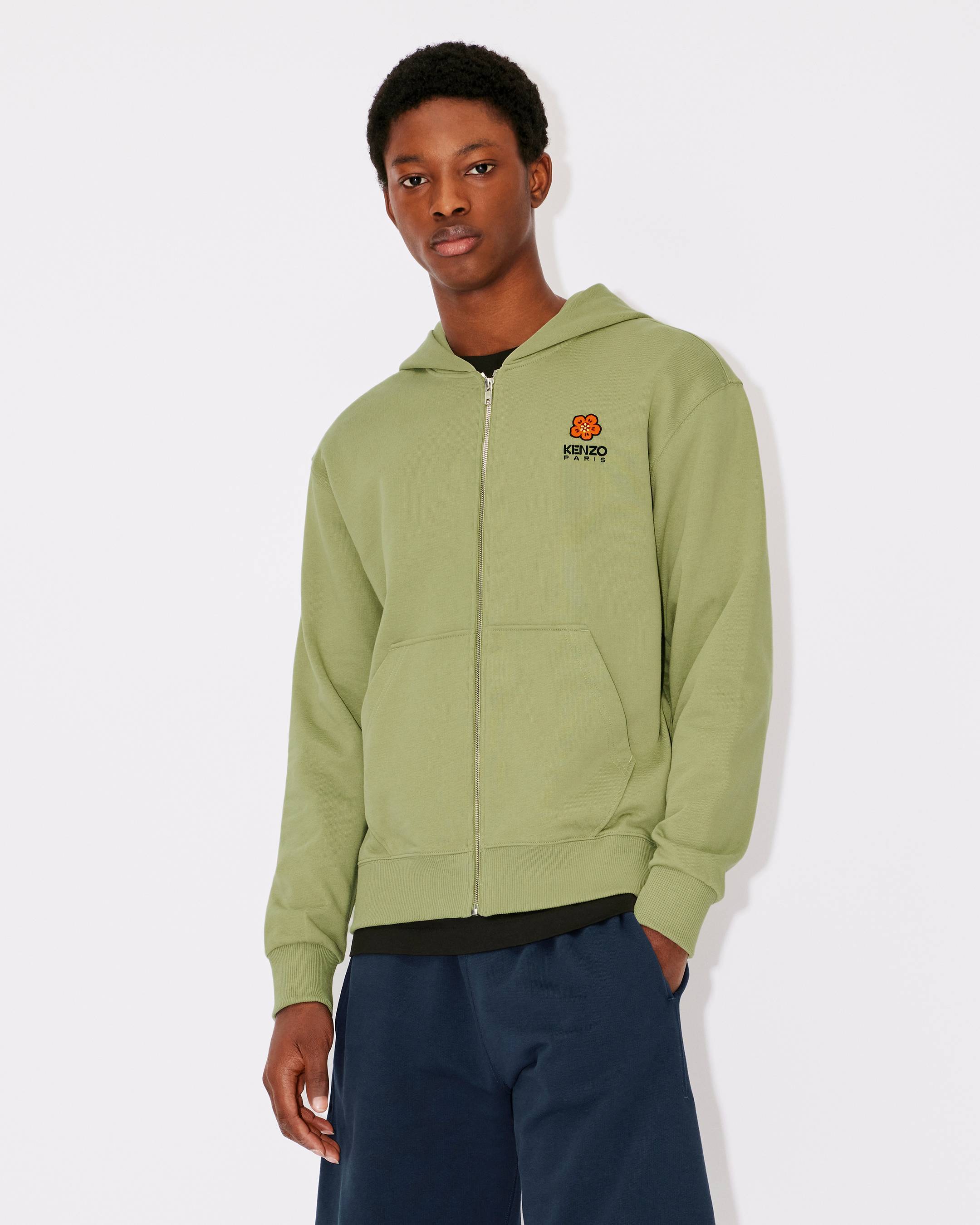 Kenzo Hooded Zipped 'boke Flower' Crest Jumper In Green