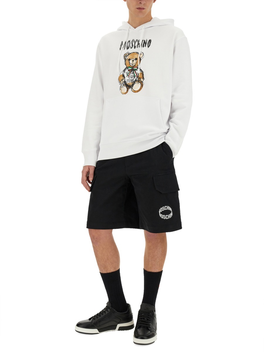 Moschino Hooded Long-sleeved Sweater In White