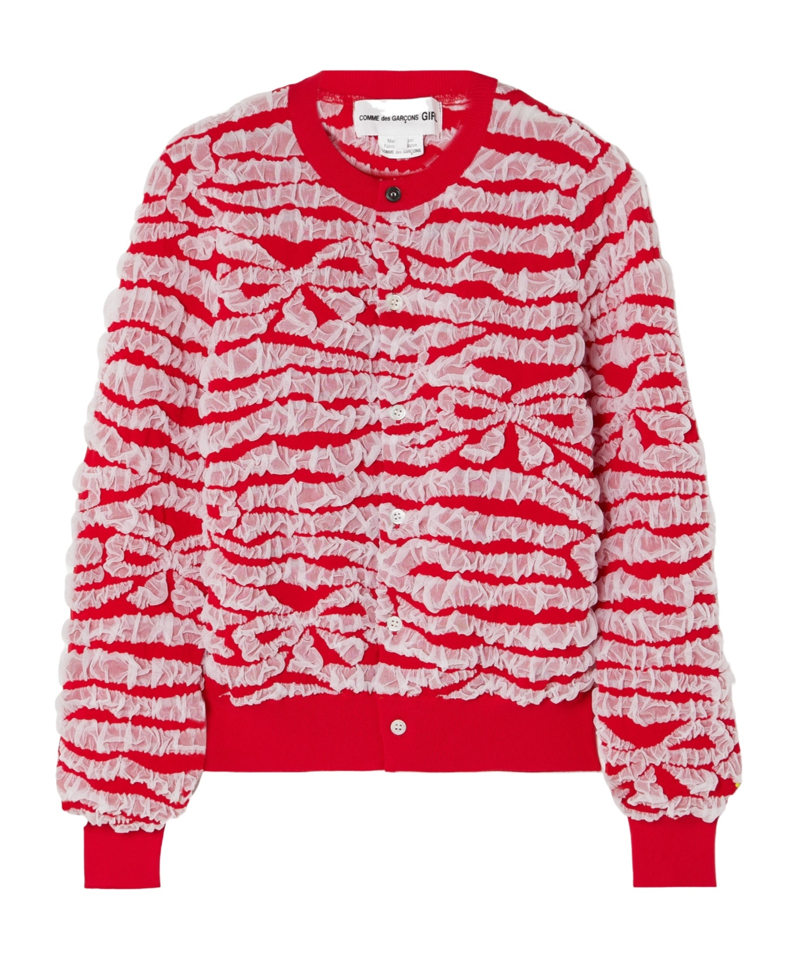 Comme Des Garçons Ruched Tulle-embellished Cardigan In Red