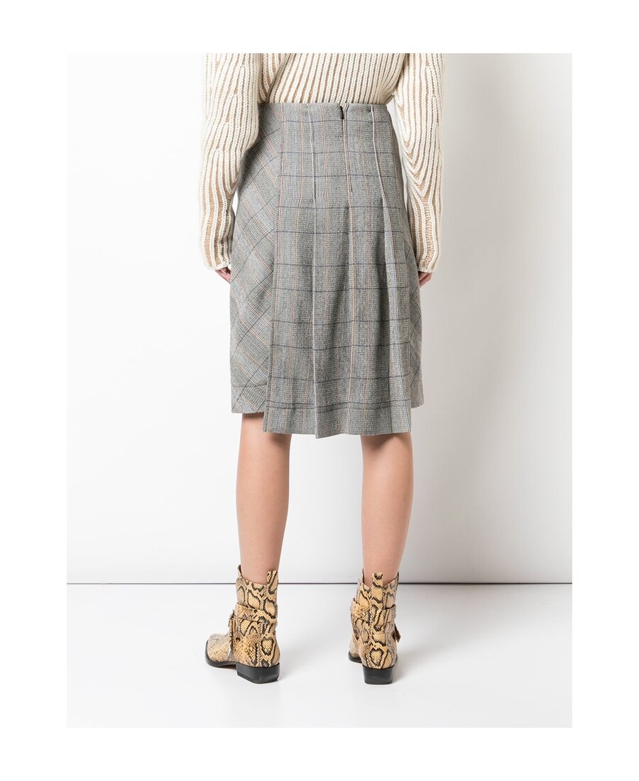 Chloé Checked Pleated Skirt In Gray