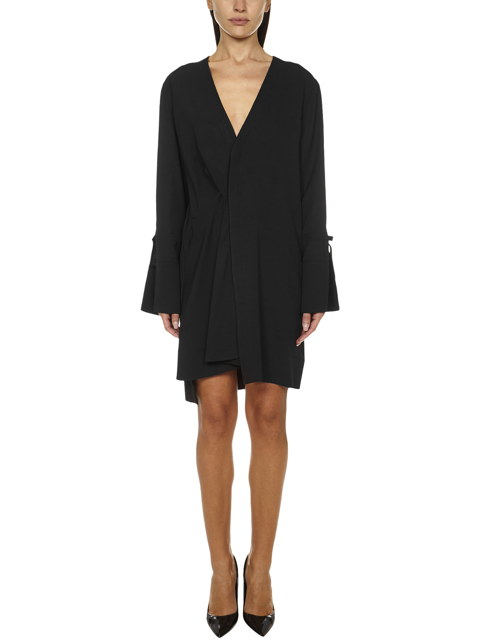 Off-white Slogan-print Draped Minidress In Black
