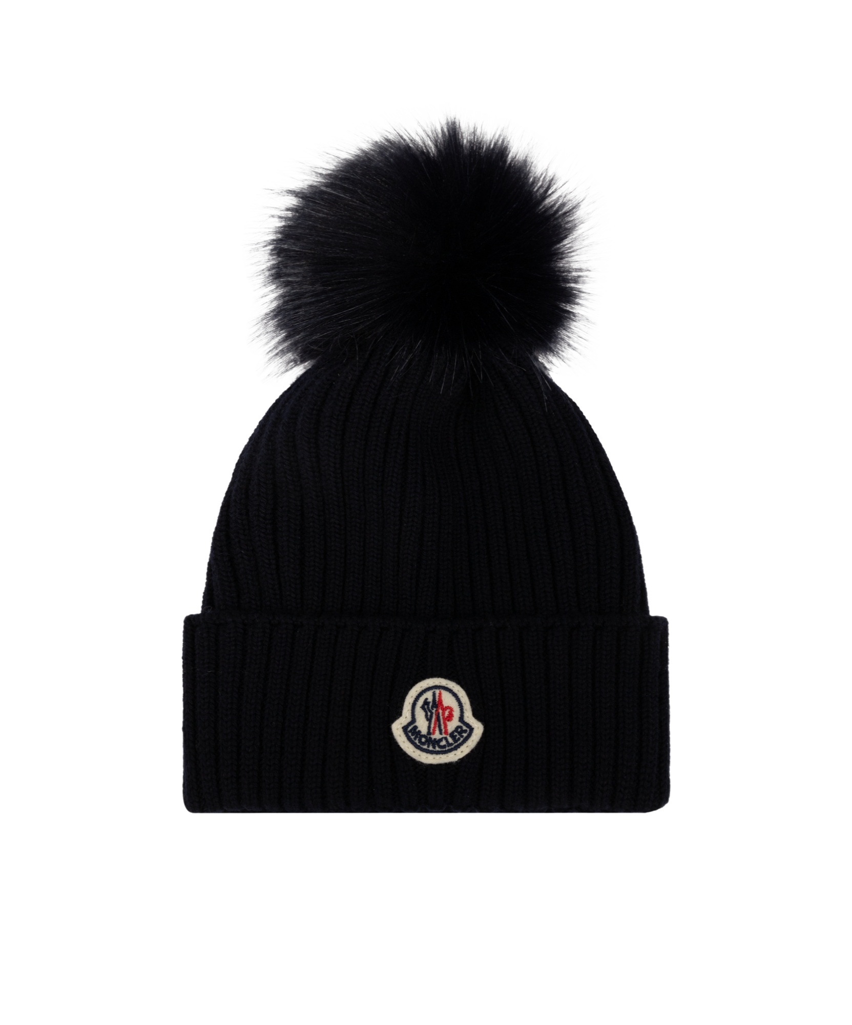 Moncler Pompom Ribbed Beanie In Black