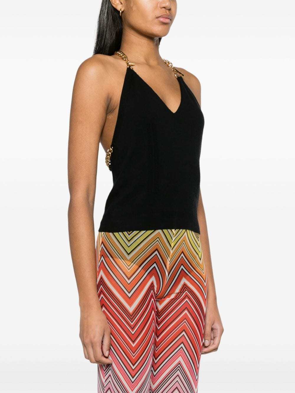 Moschino Chain-embellished Wool Halterneck Top In Black