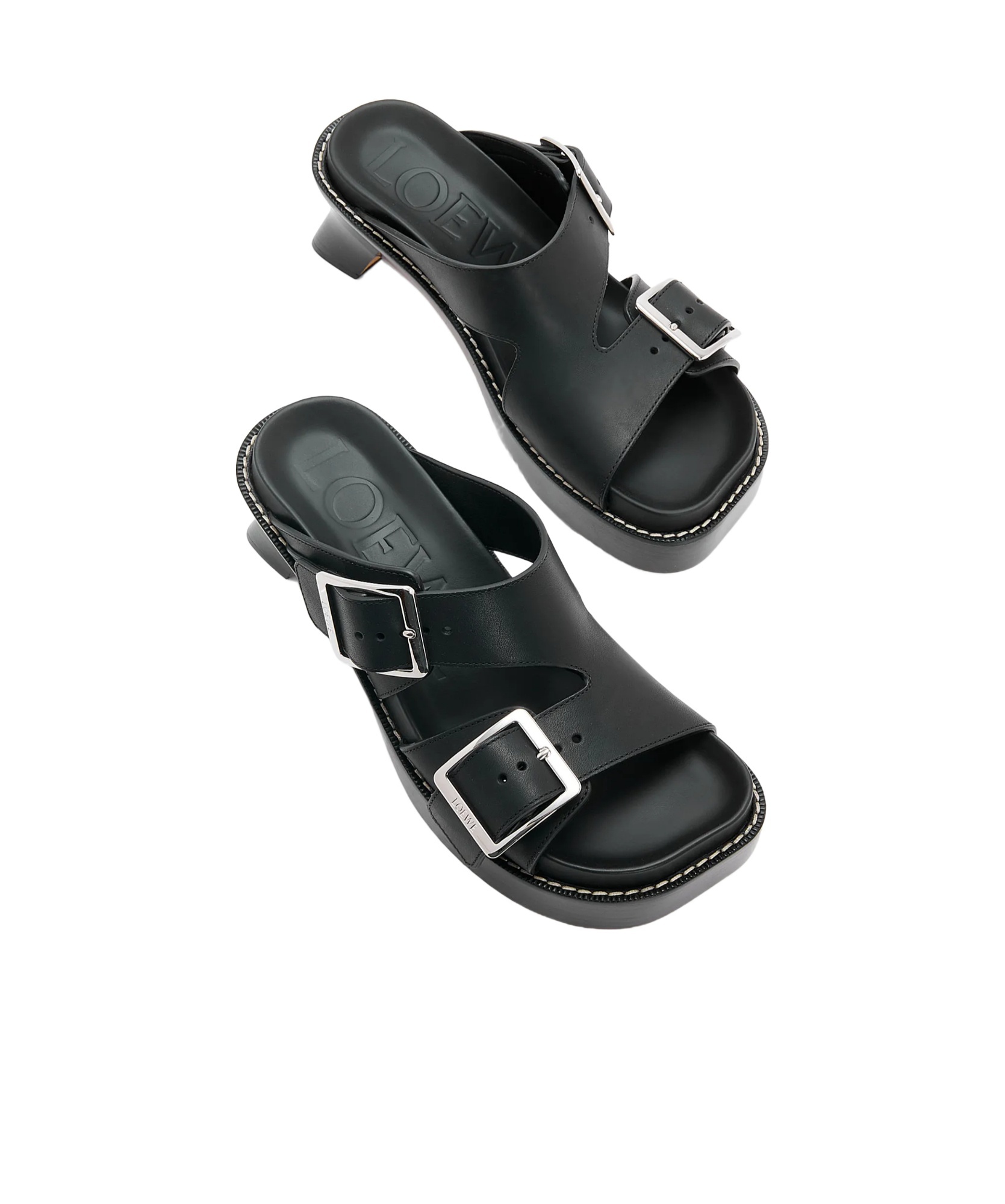 Shop Loewe Ease Heel Slide In Vegetal Calf In Black