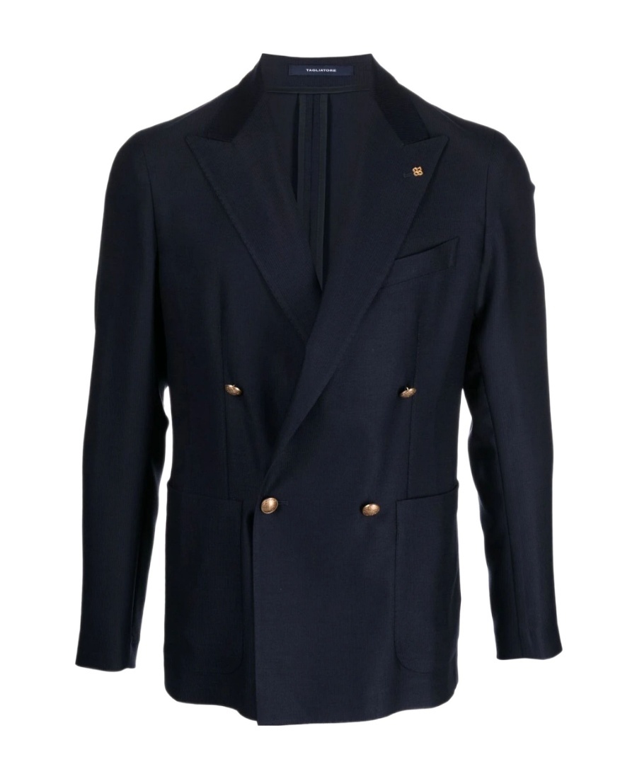 Tagliatore Double-breasted Wool Blazer In Black