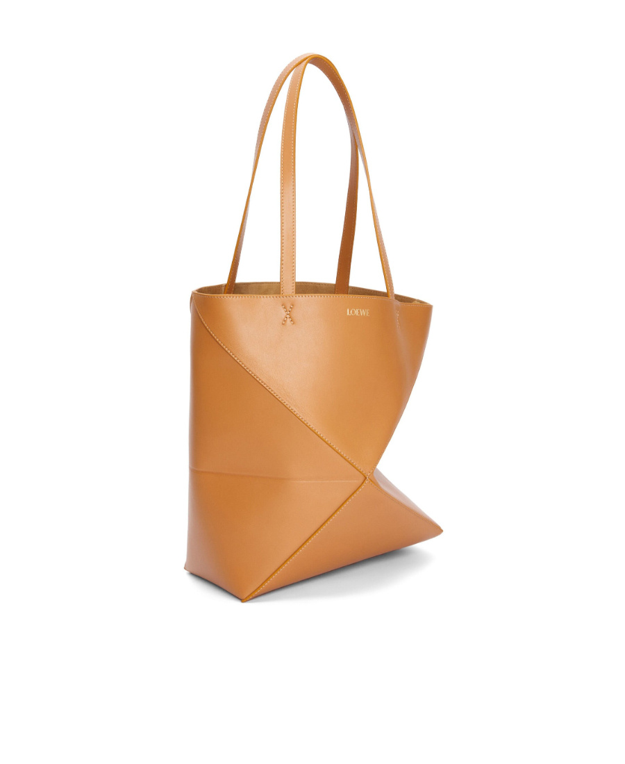 Loewe Puzzle Fold Mini Tote Bag In Shiny Leather In Brown