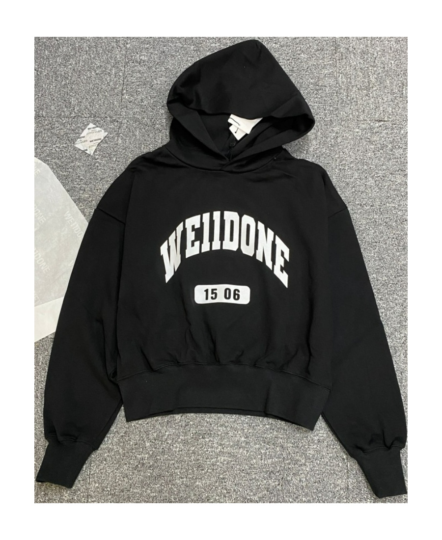 We11 Done Logo Print Cotton Hoodie In Black