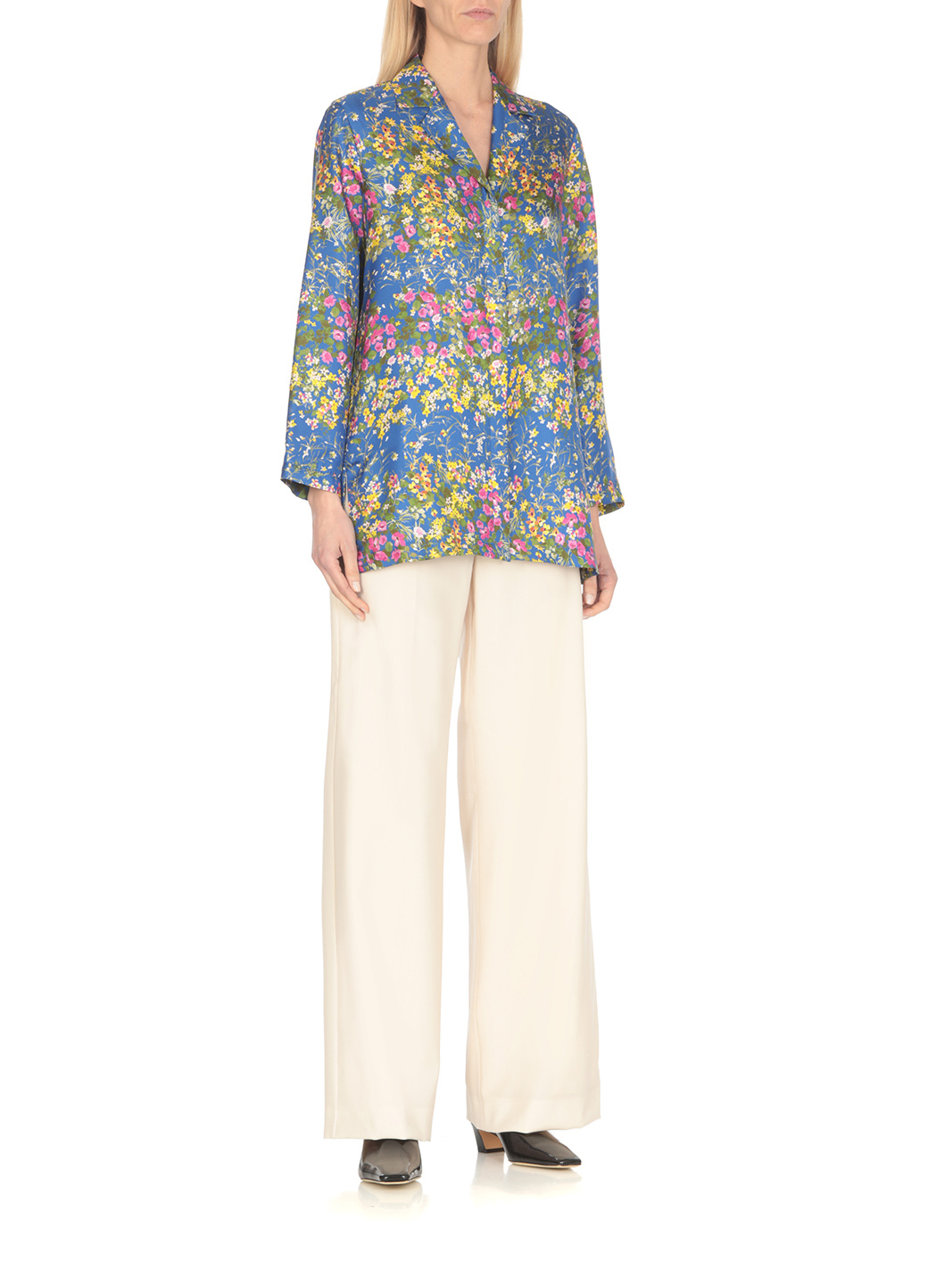 Max Mara Studio Woman Shirt Blue Size 4 Silk In Multicolor