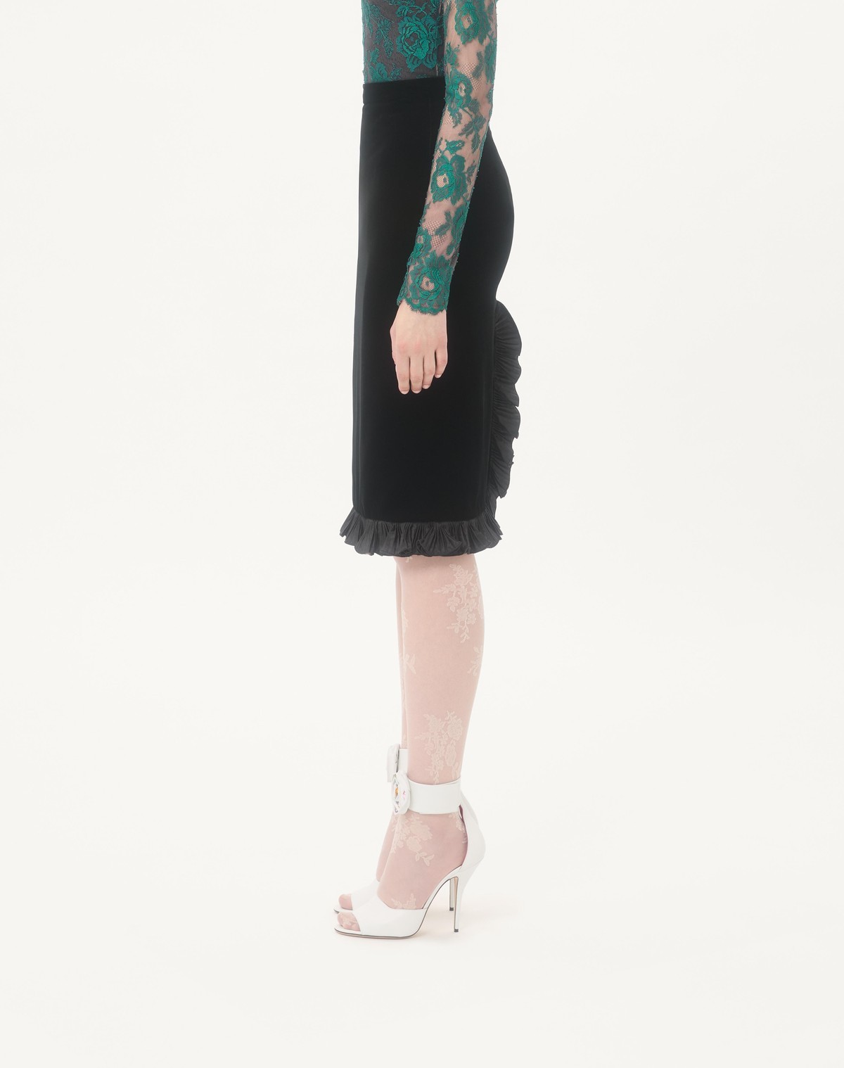 Valentino Velvet Ruffled Pencil Skirt In Black