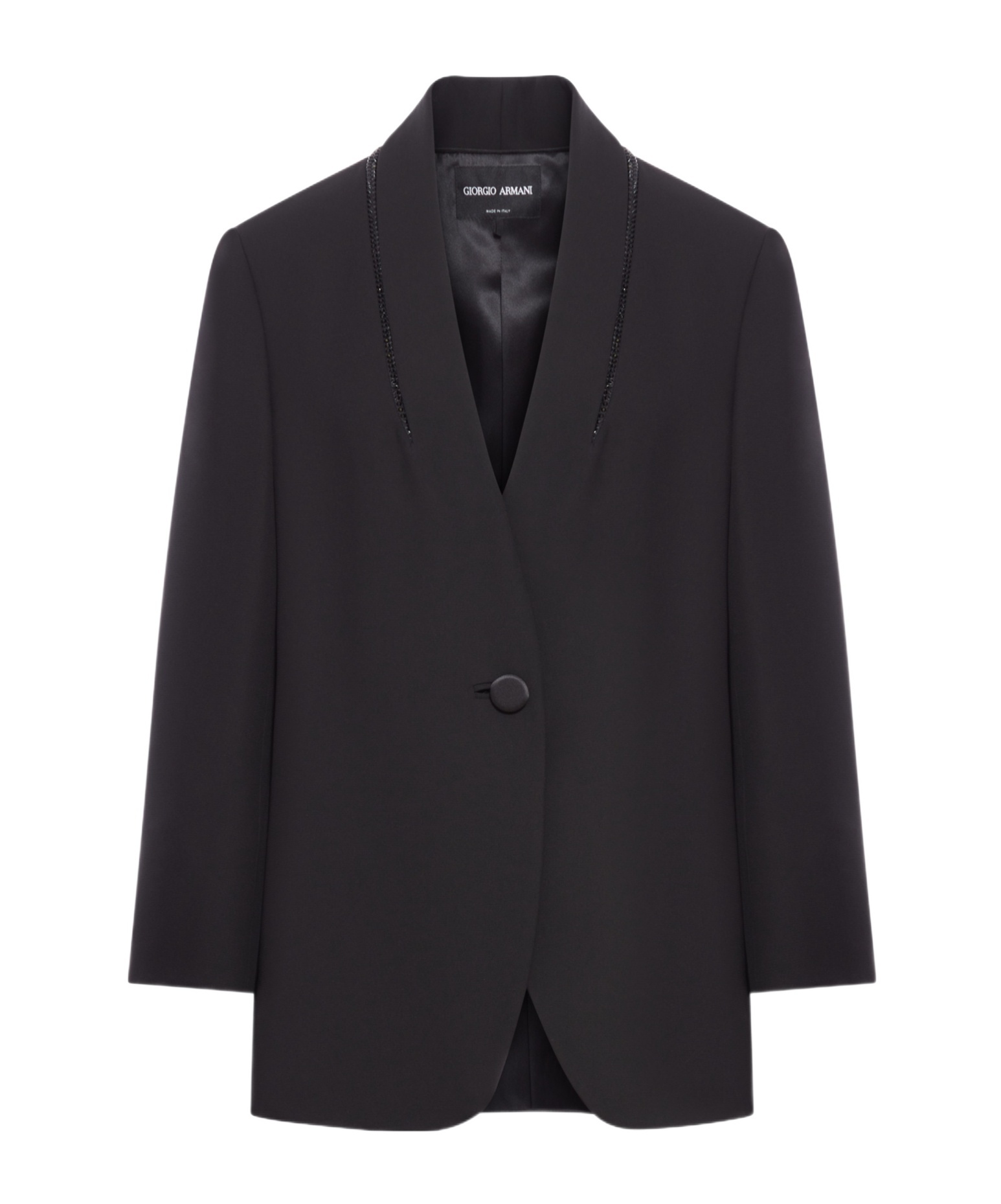 Giorgio Armani Single Breasted Silk Jacket With Rhinestone Embroidery In Black