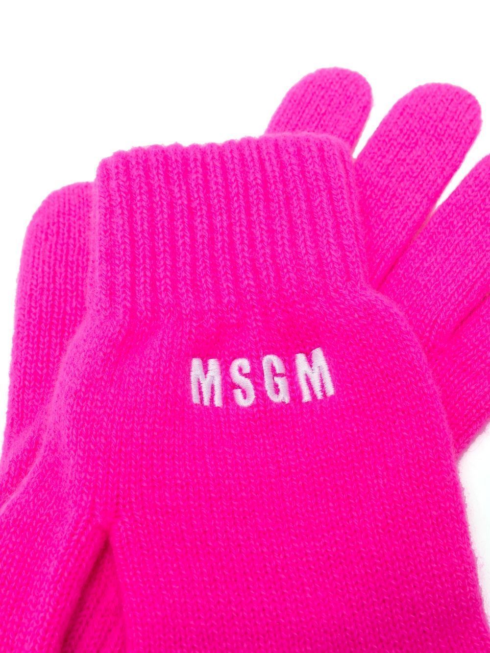 Msgm Embroidered-logo Knitted Gloves In Pink