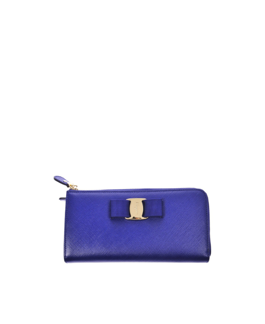 Ferragamo Bow Details Logo Wallet In Blue