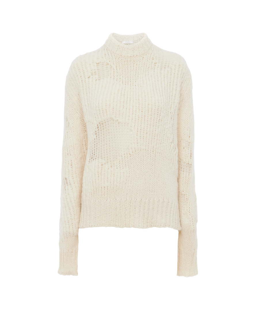 Chloé Generous Chunky-knit Distressed Jumper In White