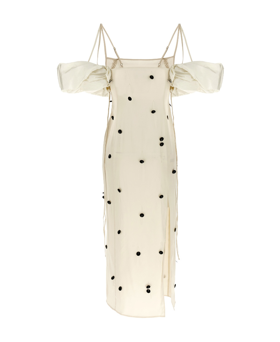 Jacquemus Beloved Off-shoulder Midi Dress With Button Embellishments In Neutral