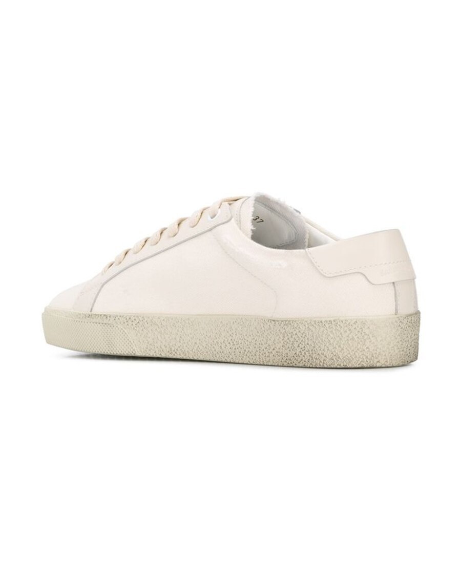 Saint Laurent Court Classic Distressed Logo-embroidered Canvas And Leather Sneakers In White
