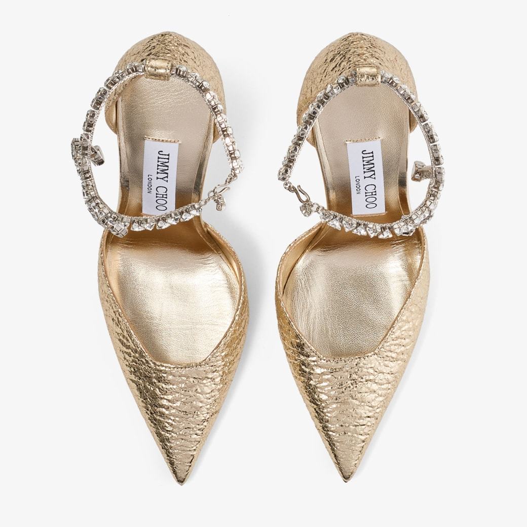 Jimmy Choo Stevie 100 Crystal-embellished Metallic Pumps In Gold