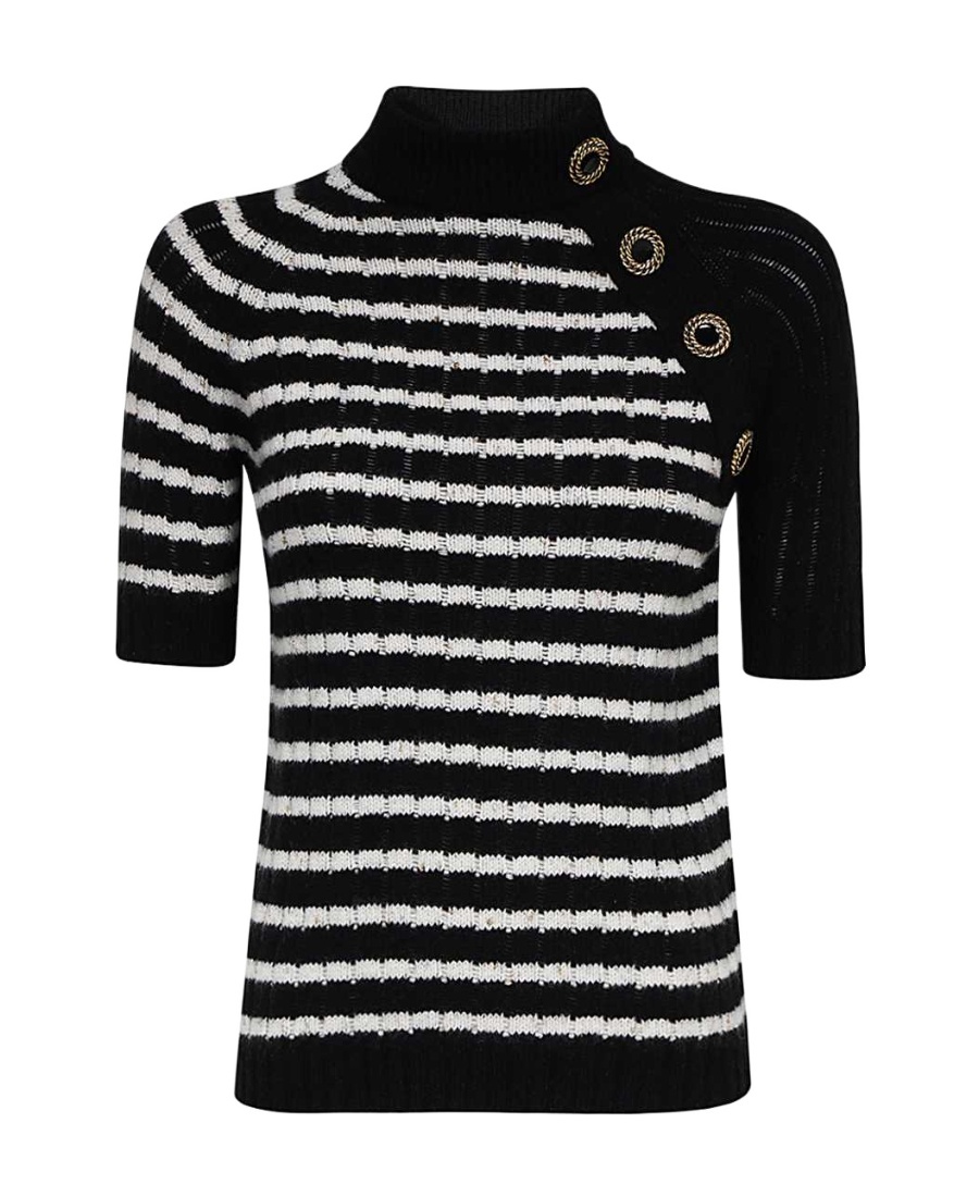 Balmain Striped Cashmere-blend Top In Black