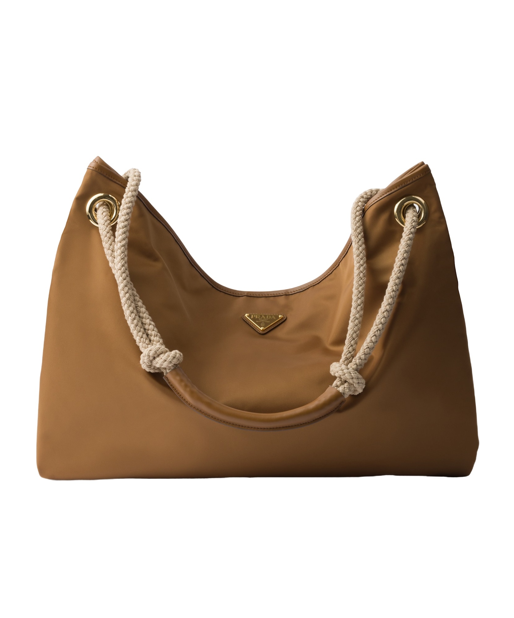 Prada Re-nylon Mariner Bucket Bag With Braided Handles In Brown