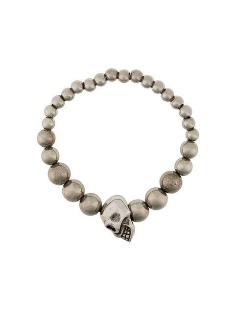 Alexander Mcqueen Beaded Skull Motif Bracelet In Yellow