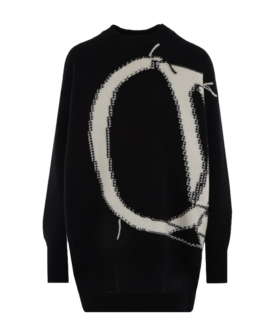Off-white Ow Maxi Logo Intarsia Crewneck Wool Sweater In Black